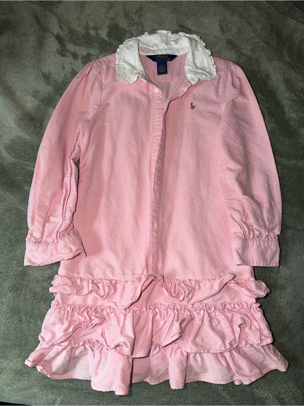 Ralph Lauren Pink Ruffle Dress with White Collar